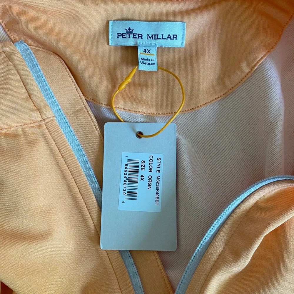 NEW Peter Millar Crown Sport Perth Stretch Quarter Zip Mens 4X Orange Pullover